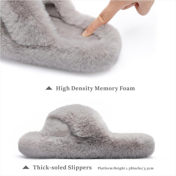 Breathable Blue Faux Fur Lined Slippers with Memory Foam for Ultimate Luxury - Picture 2 of 6